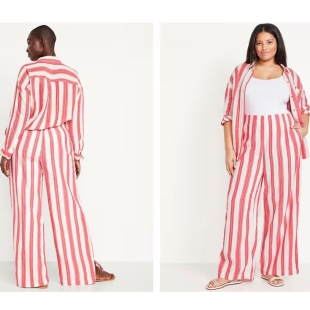 NWT Red Stripe Old Navy High-Waisted‎ Crinkle Gauze Super Wide-Leg Pants Sz XXL